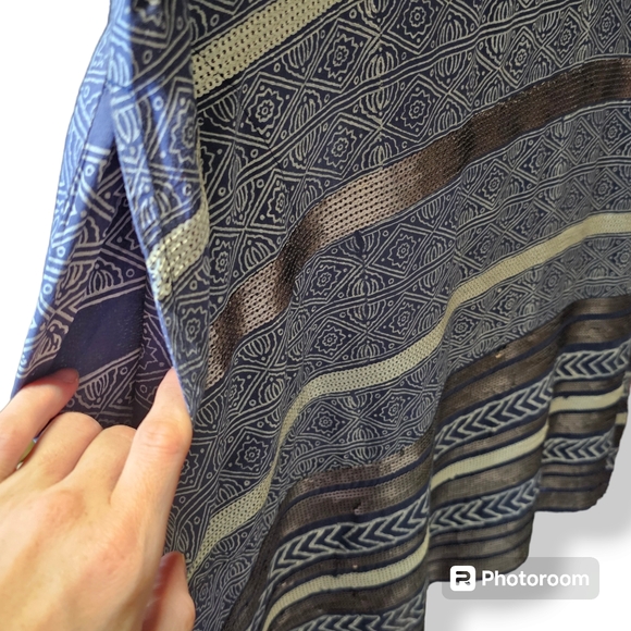 LulaSoul Blue & White Patterned Sequin Stripe Midi/Maxi Dress with Slip size Med - Picture 6 of 9